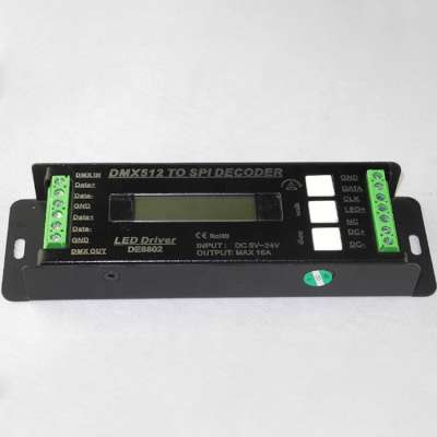 DC5-24V Multi functional DC5 24V Max 16A DMX to SPI Decoder DE8802 SPI Controller